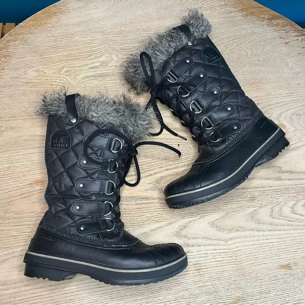 Sorel Tofino II Black Waterproof Quilted Lace Up Snow Boots Womens Size 6.5